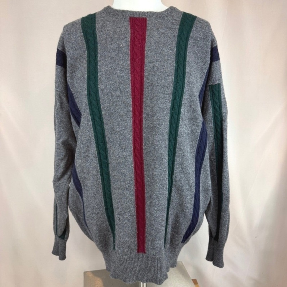 Vintage 90s Mens|XL|PRINGLE Scotland Wool Sweater Cable Stripe Ski Cabin Gorp